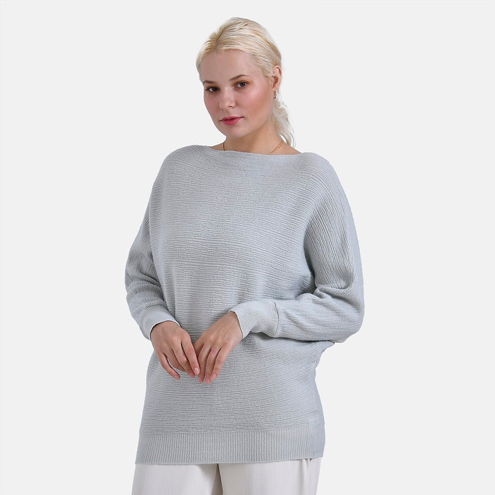 Tamsy Boat Neck Batwing Sleeve Jumper (One Size 8-18) - Light Grey 7976394 1