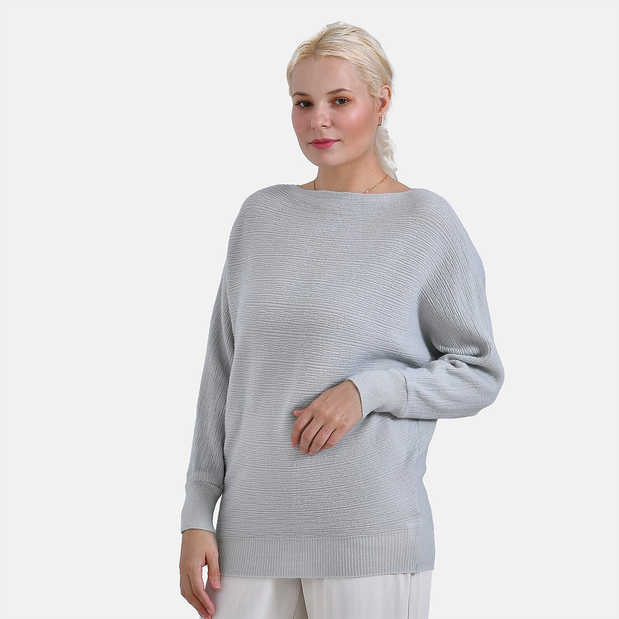 Tamsy Boat Neck Batwing Sleeve Jumper (One Size 8-18) - Light Grey 7976394 4