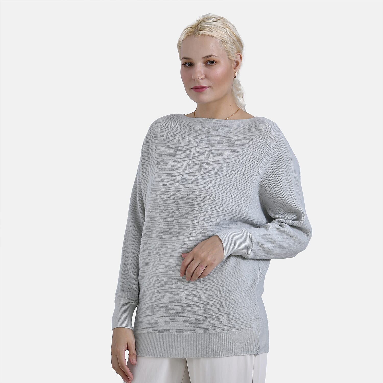 Tamsy Boat Neck Batwing Sleeve Jumper (One Size 8-18) - Light Grey 7976394 4