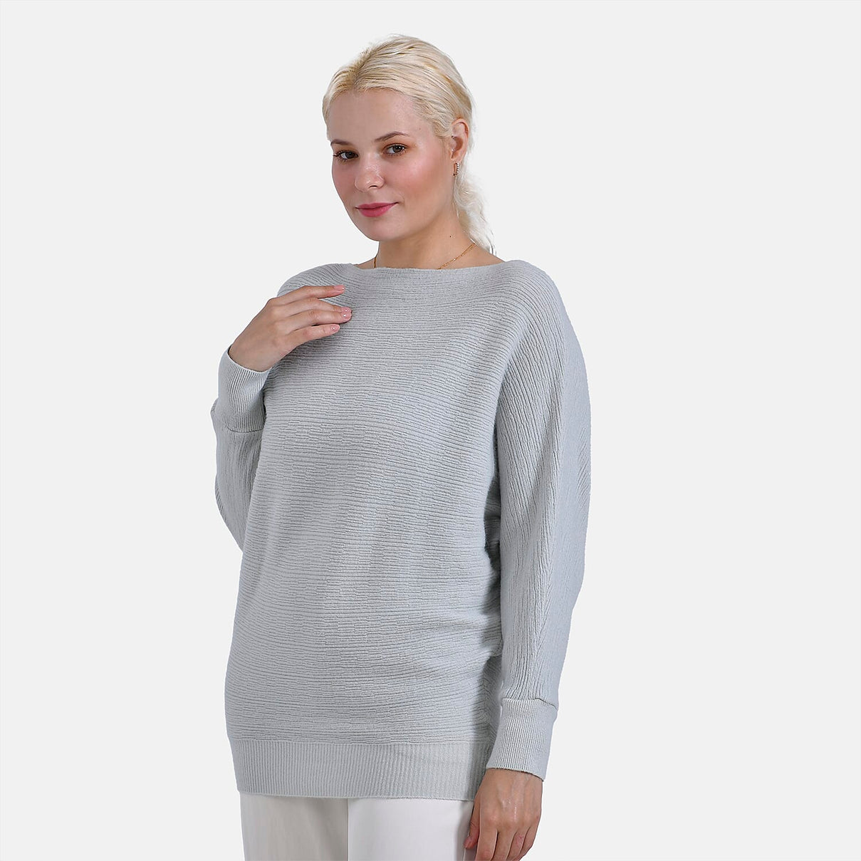 Tamsy Boat Neck Batwing Sleeve Jumper (One Size 8-18) - Light Grey 7976394 5