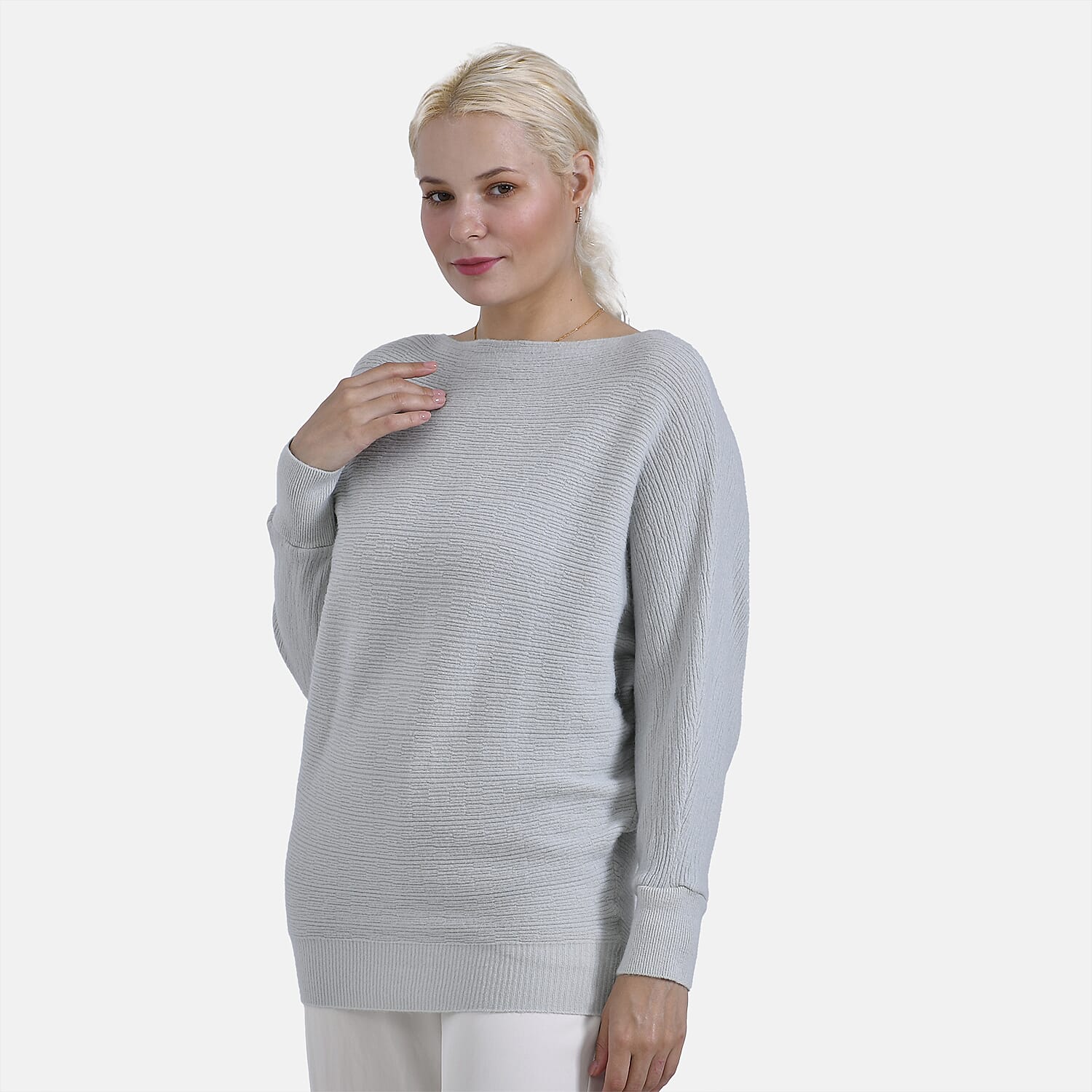 Tamsy Boat Neck Batwing Sleeve Jumper (One Size 8-18) - Light Grey 7976394 5