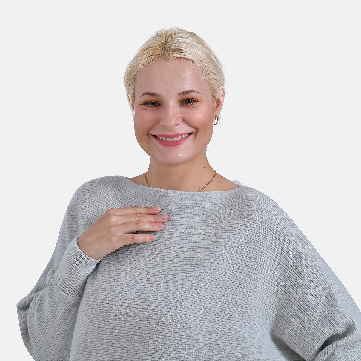 Tamsy Boat Neck Batwing Sleeve Jumper (One Size 8-18) - Light Grey 7976394 6