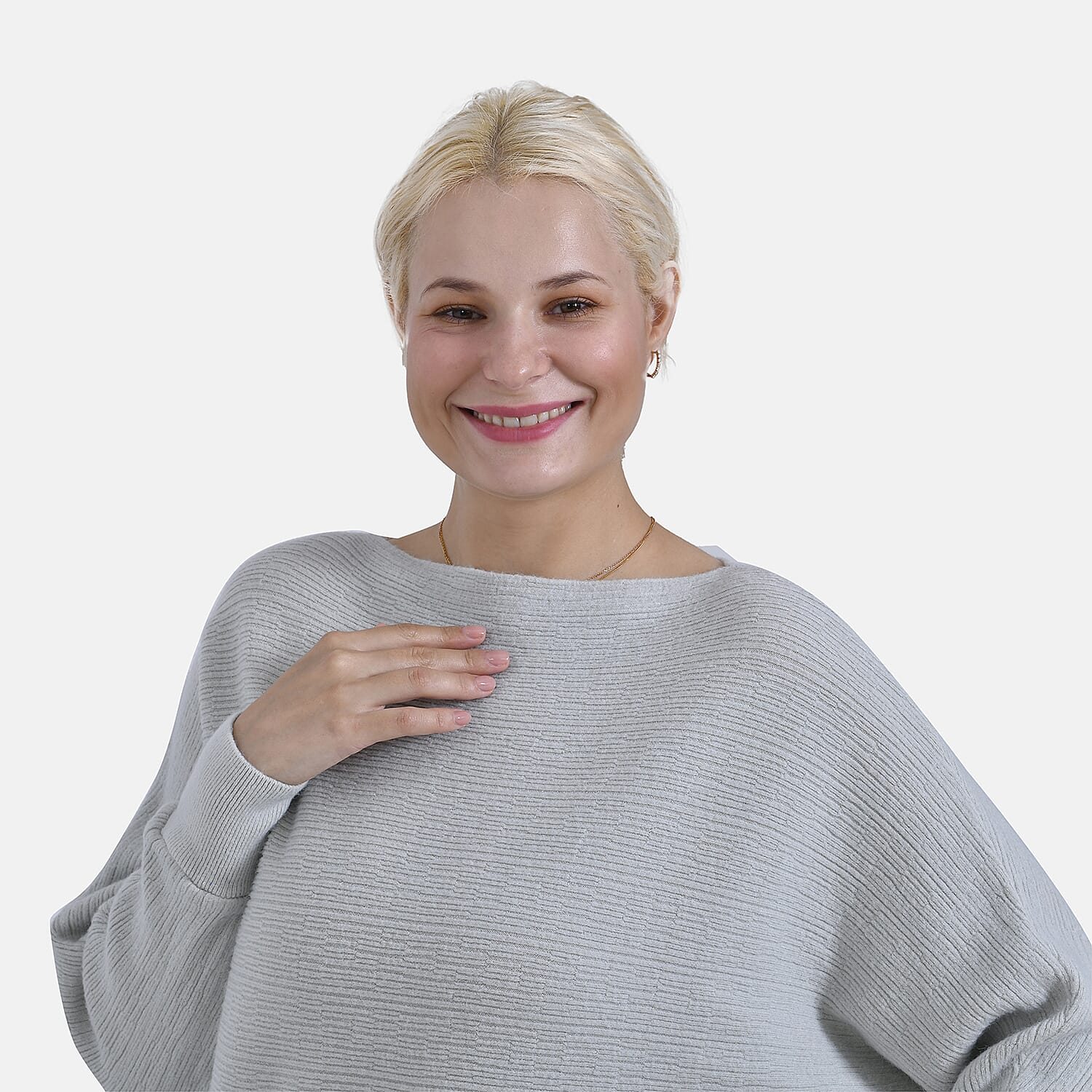 Tamsy Boat Neck Batwing Sleeve Jumper (One Size 8-18) - Light Grey 7976394 6