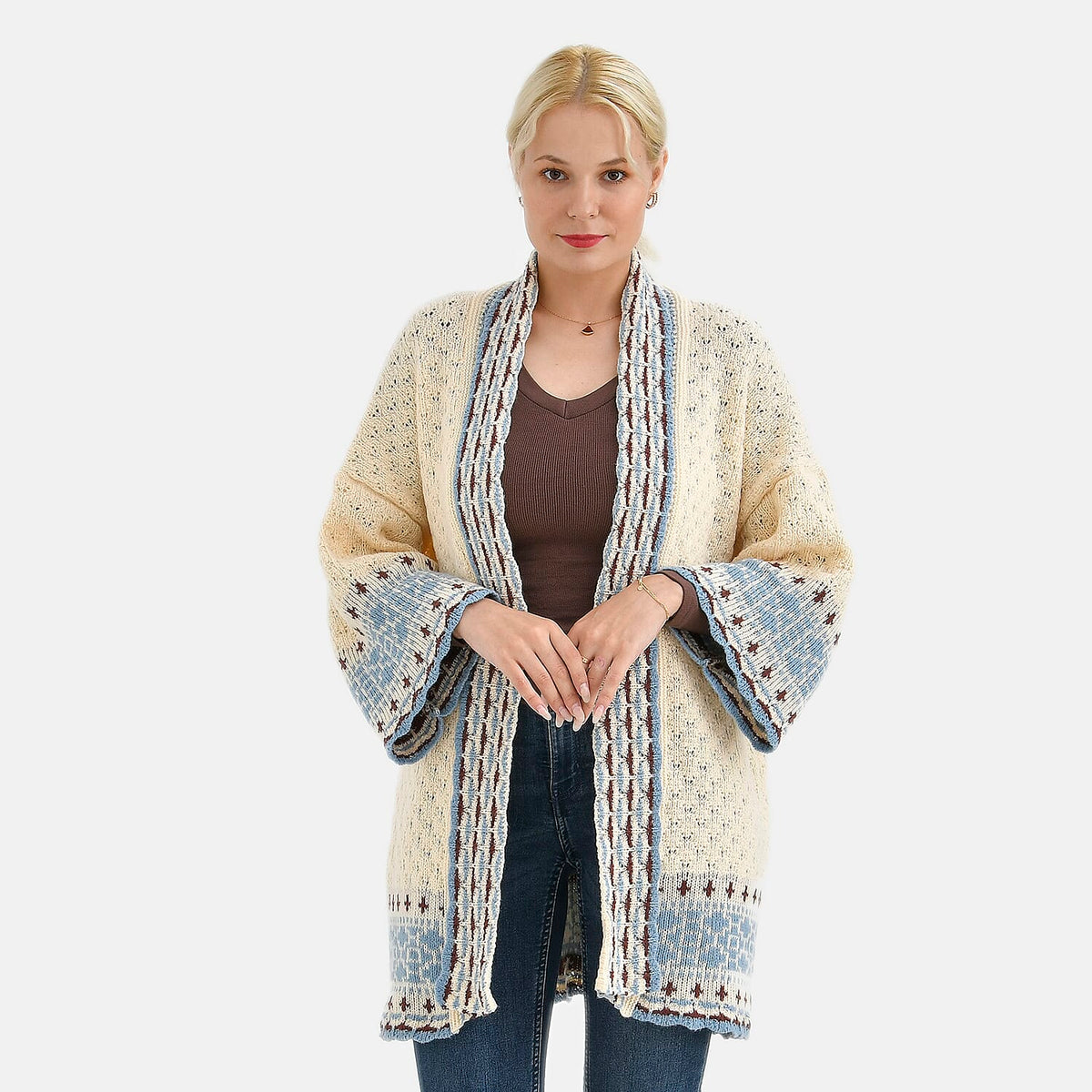 Tamsy Bohemian Style Woven Womens Cardigan - Beige 7859678 7