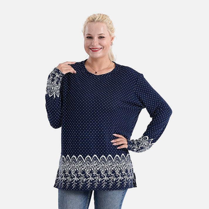 Tamsy Brushed Stretch Polka Dot Jersey Top (One Size) - Navy 8216648 1