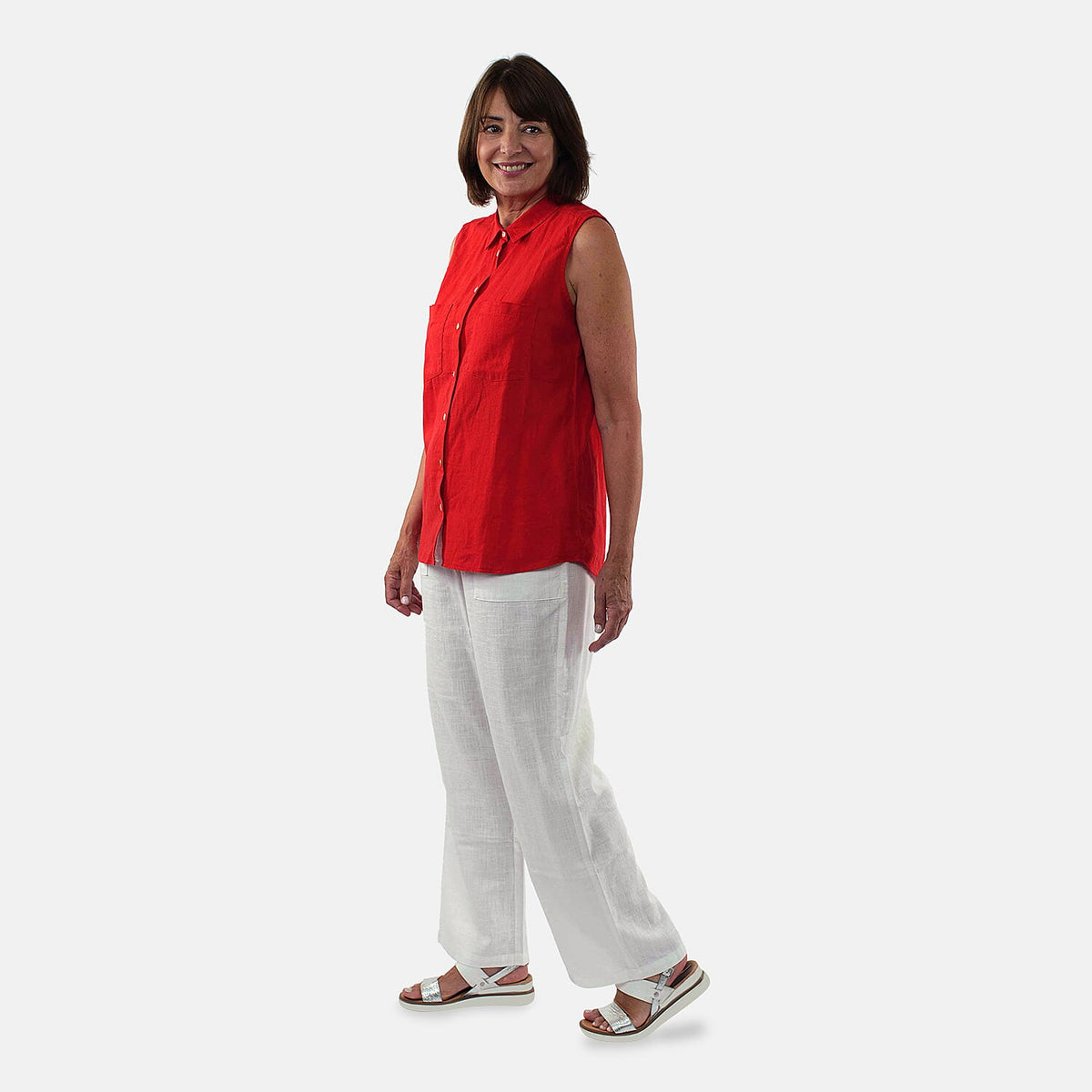 TAMSY Collared Button Front Linen Shirt with Patch Pockets 8732992 2
