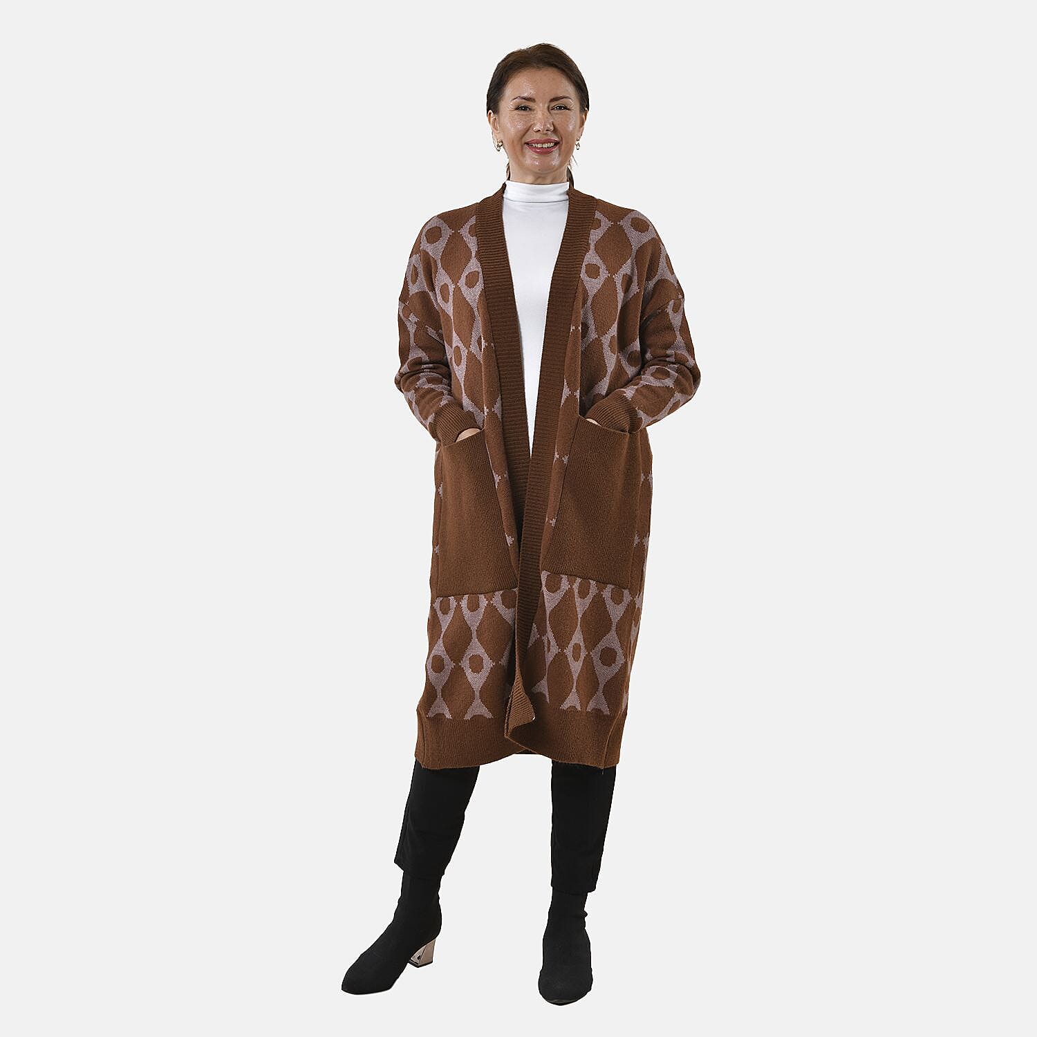 Tamsy Sweater Cardigan - Dark Coffee and Khaki 8727788 0