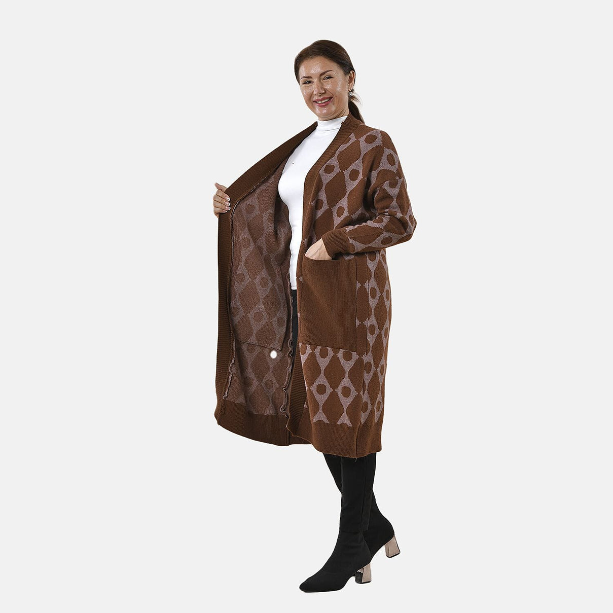 Tamsy Sweater Cardigan - Dark Coffee and Khaki 8727788 2