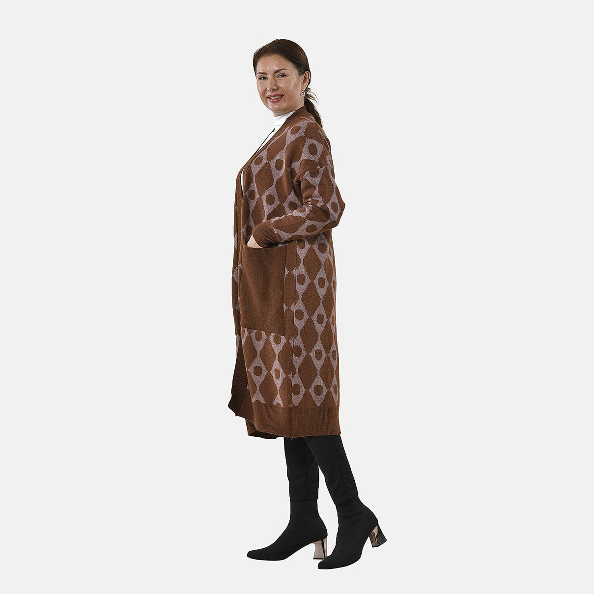 Tamsy Sweater Cardigan - Dark Coffee and Khaki 8727788 3