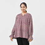 LA-MAREY Pure Cotton Block Print Blouse (Size M - 12 to 14) - Burgundy & White