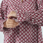 LA-MAREY Pure Cotton Block Print Blouse (Size M - 12 to 14) - Burgundy & White