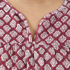 LA-MAREY Pure Cotton Block Print Blouse (Size M - 12 to 14) - Burgundy & White