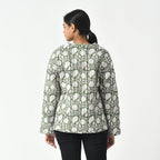 LA-MAREY Pure Cotton Block Print Quilted Jacket (Size L - 16 to 18) - Green & White