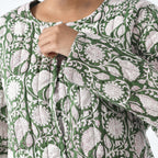 LA-MAREY Pure Cotton Block Print Quilted Jacket (Size L - 16 to 18) - Green & White