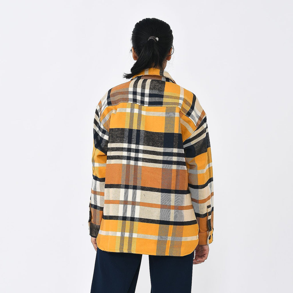 Tamsy 100% Cotton Checker Shacket With Two Pockets (Size L) - Brown - Black