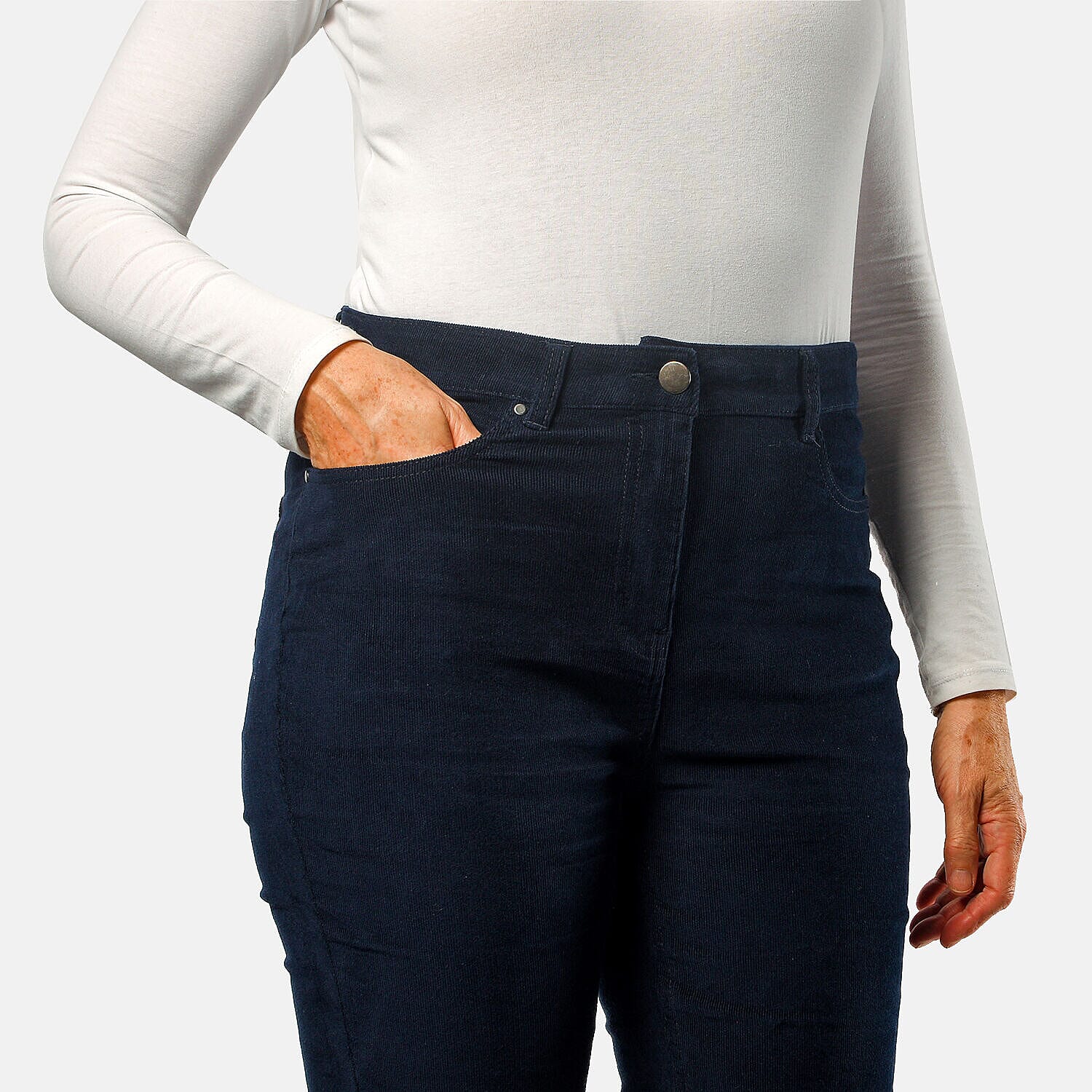 TAMSY Cotton Straight Leg Cord Trouser  - Navy 8858355 4