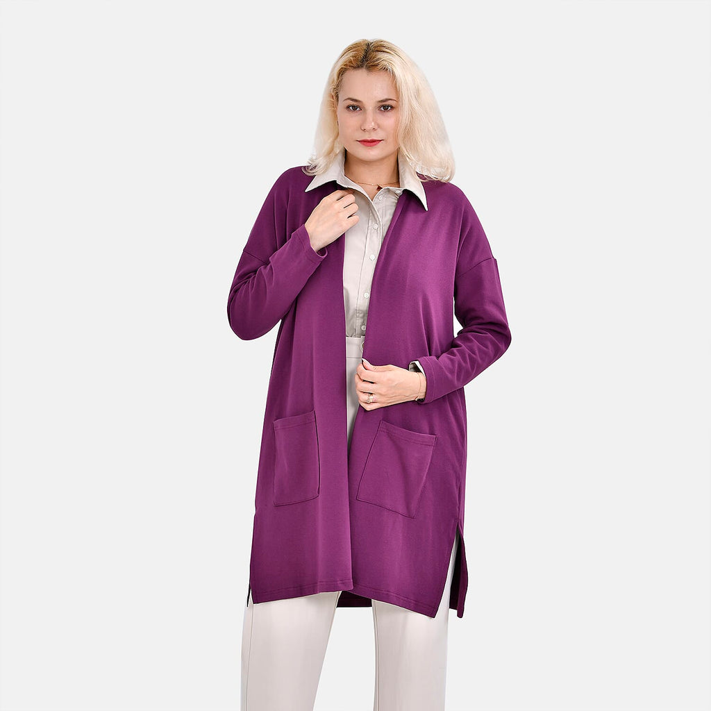 TAMSY Cotton Blend Jersey Cardigan (One Size) - Purple