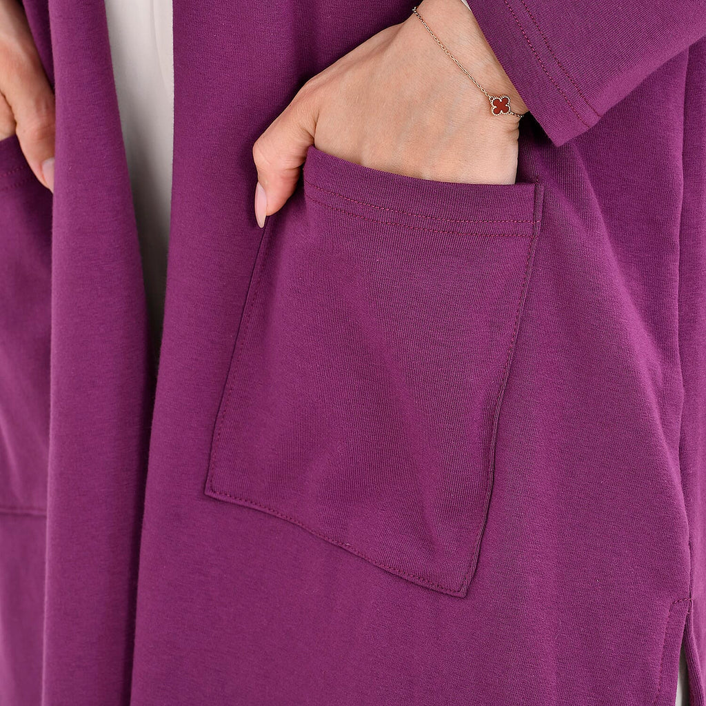 TAMSY Cotton Blend Jersey Cardigan (One Size) - Purple