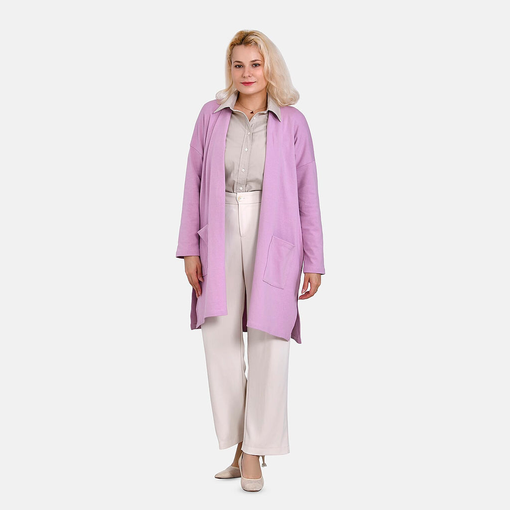 Tamsy 60% Cotton Blend Jersey Cardigan (One Size, 8-20) - Lilac