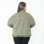 Tamsy 100% Cotton Embroidered Jacket (Size L,16-18) - Moss Green