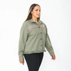 Tamsy 100% Cotton Embroidered Jacket (Size L,16-18) - Moss Green