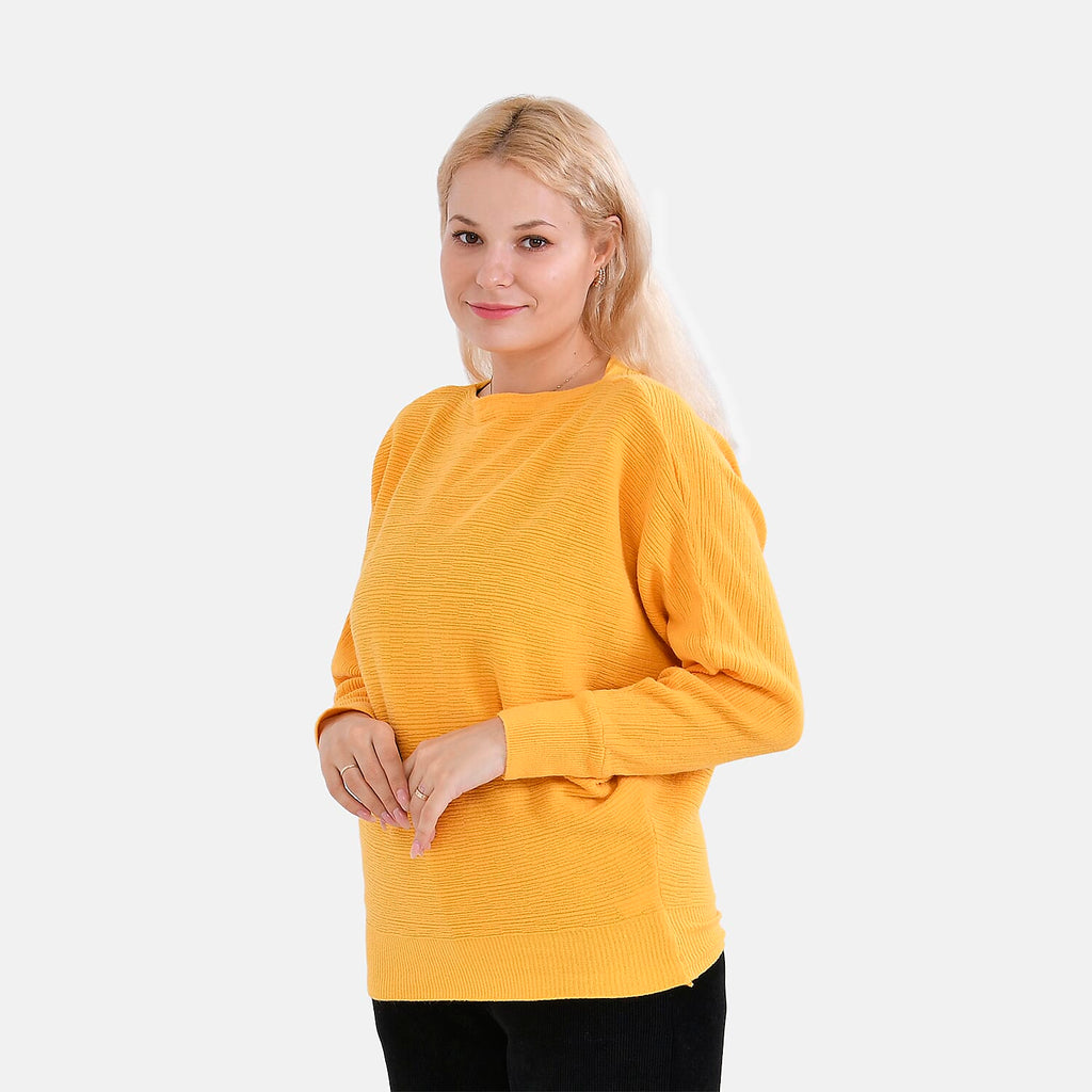 Autumn Lifestyle Deal -Tamsy Cotton Solid Bat Sleeve Sweater (One Size 8 to 20) - Yellow