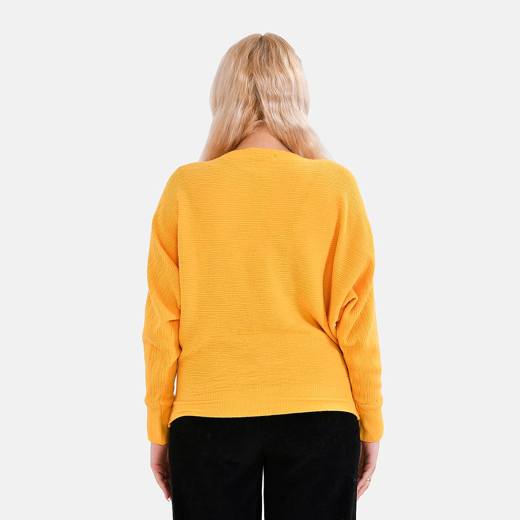 Autumn Lifestyle Deal -Tamsy Cotton Solid Bat Sleeve Sweater (One Size 8 to 20) - Yellow