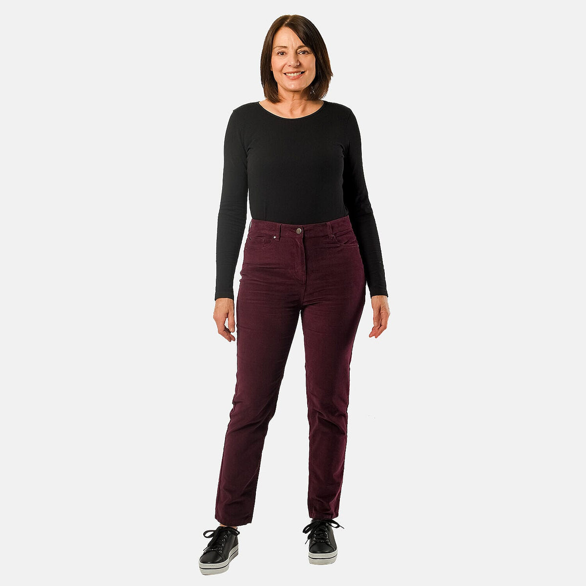 TAMSY Cotton Straight Leg Cord Trouser  - Berry V32582200 0