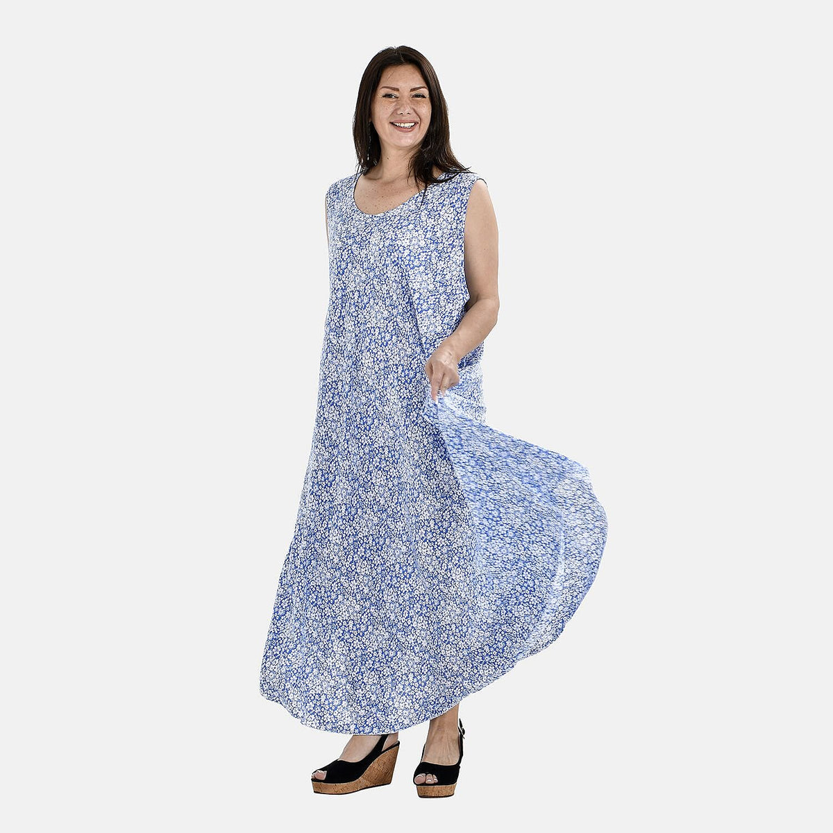 Tamsy Daisy Print Umbrella Maxi Dress - Sky Blue 7368611 0