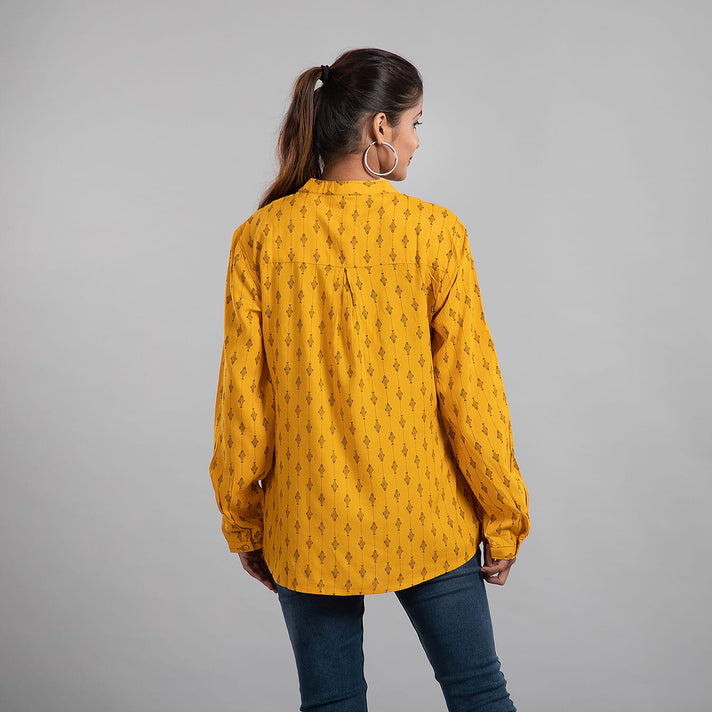 Tamsy Diamond Pattern Long Sleeve Blouse - Mustard 6701878 2