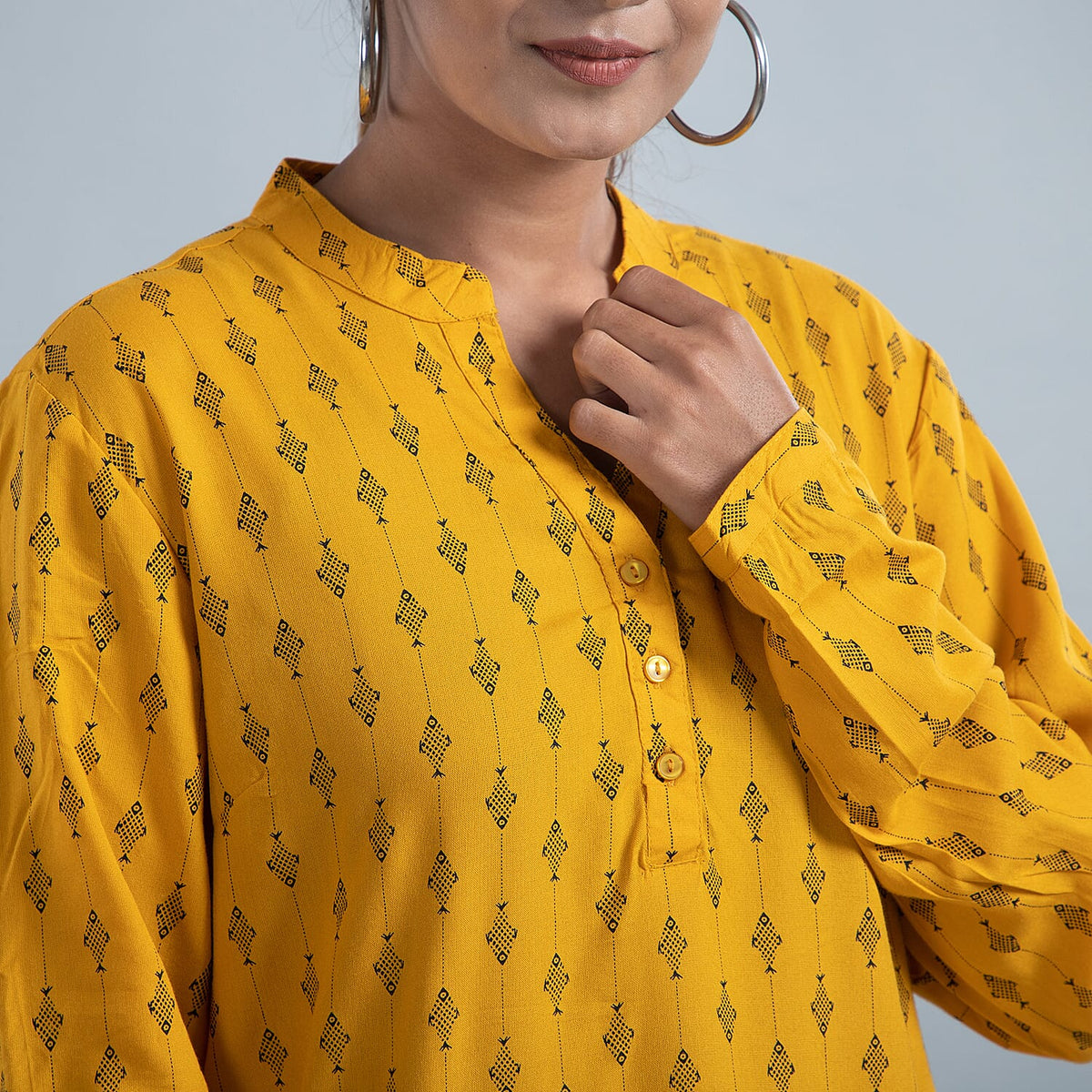 Tamsy Diamond Pattern Long Sleeve Blouse - Mustard 6701878 4