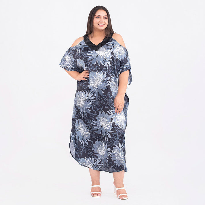 TAMSY Cold Shoulder V-Neck Floral Kaftan 7140922 1