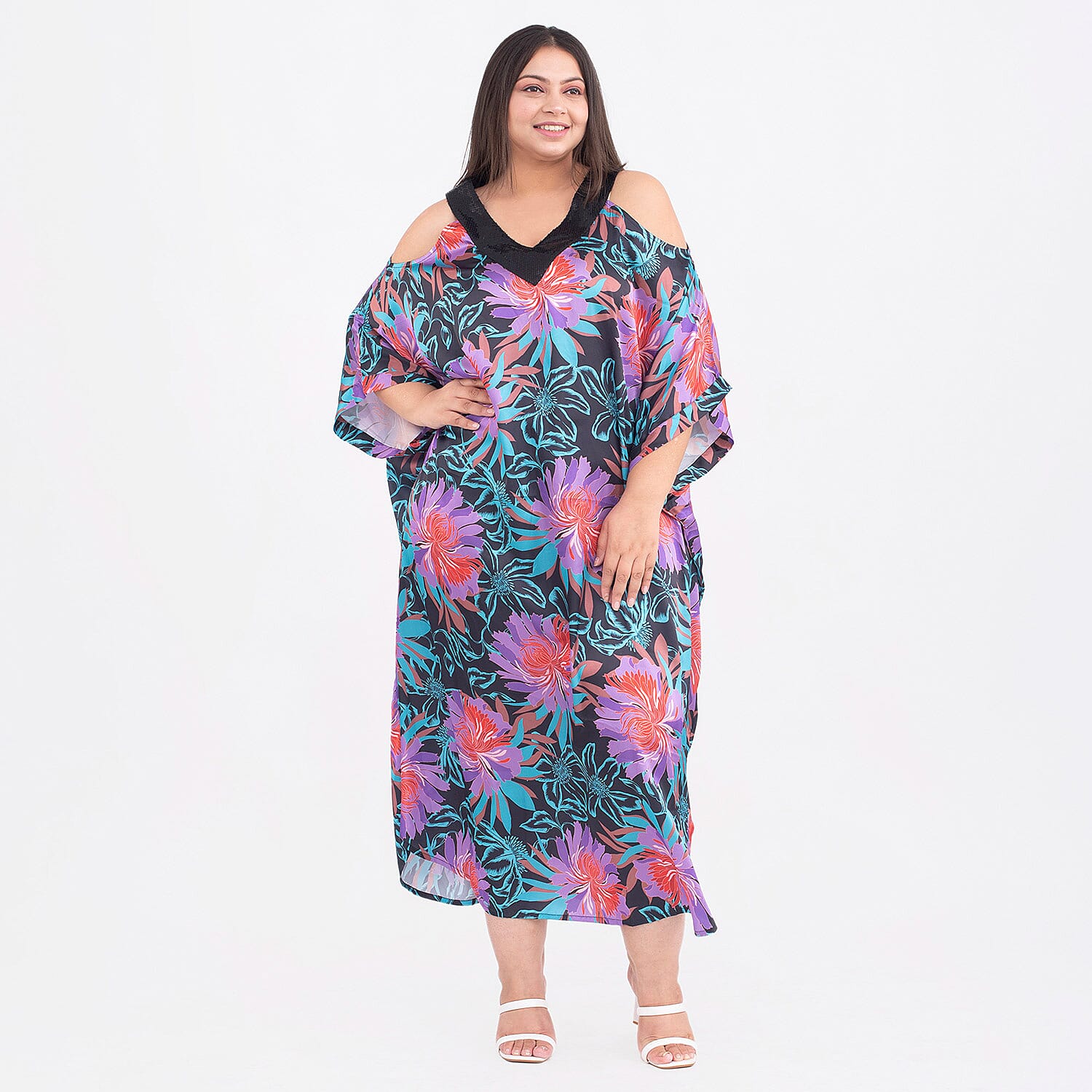 TAMSY Cold Shoulder V-Neck Floral Kaftan 7140922 0