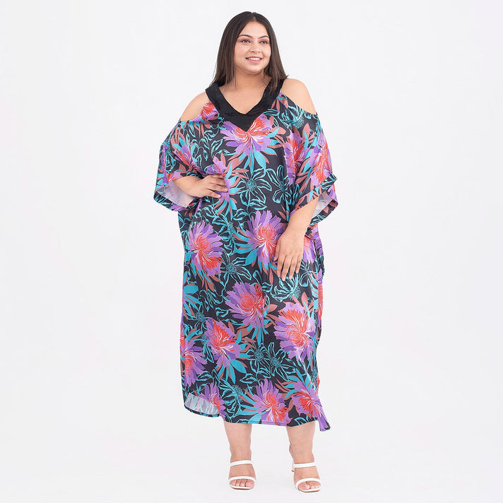 TAMSY Cold Shoulder V-Neck Floral Kaftan 7140922 1