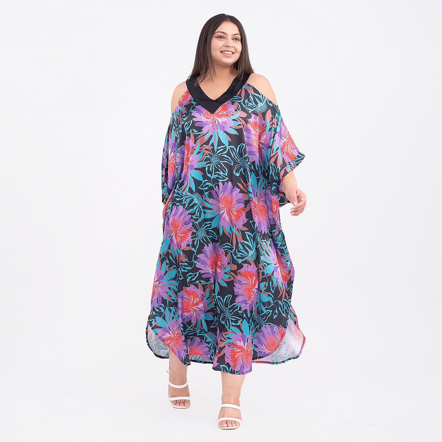 TAMSY Cold Shoulder V-Neck Floral Kaftan 7140922 3