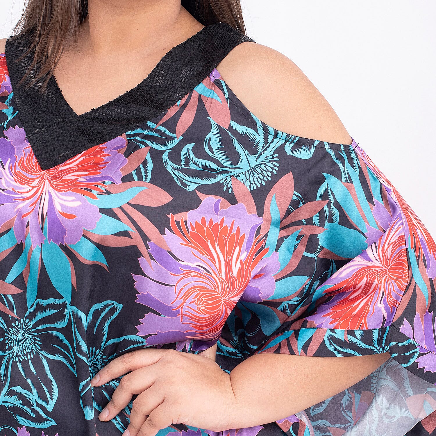 TAMSY Cold Shoulder V-Neck Floral Kaftan 7140922 4