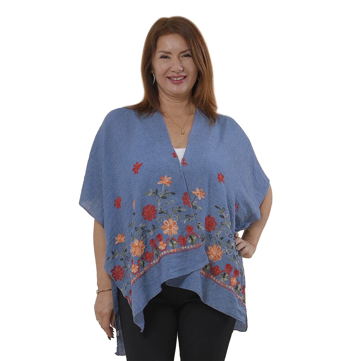 TAMSY Floral Embroidery Kimono  - Blue 7301211 0
