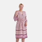 Tamsy Floral Paisley Tie Waist Kimono Dress (Onesize) - Pink & White