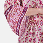 Tamsy Floral Paisley Tie Waist Kimono Dress (Onesize) - Pink & White
