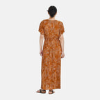 Tamsy Floral Pattern Maxi Dress with Flutter Sleeves (One Size,8-18) - Tan - White