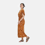 Tamsy Floral Pattern Maxi Dress with Flutter Sleeves (One Size,8-18) - Tan - White