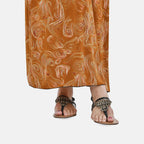 Tamsy Floral Pattern Maxi Dress with Flutter Sleeves (One Size,8-18) - Tan - White