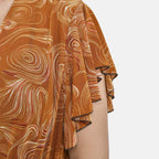 Tamsy Floral Pattern Maxi Dress with Flutter Sleeves (One Size,8-18) - Tan - White