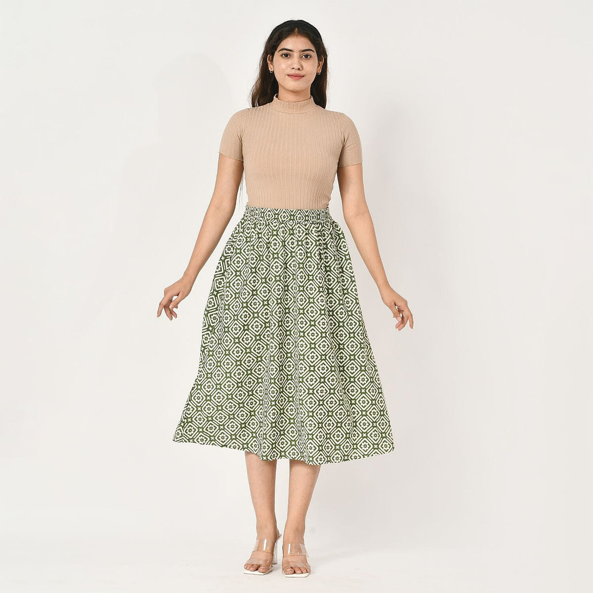 Tamsy Printed Elastic Waist Skirt V32578323 0