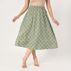 TAMSY 100% Viscose Geometric Pattern Skirt with Elastic Waist (Size S) - Green