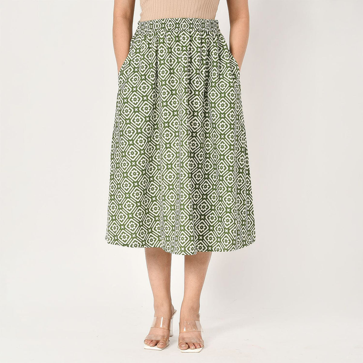 Tamsy Printed Elastic Waist Skirt V32578323 3