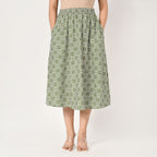 TAMSY 100% Viscose Geometric Pattern Skirt with Elastic Waist (Size S) - Green