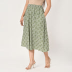 TAMSY 100% Viscose Geometric Pattern Skirt with Elastic Waist (Size S) - Green