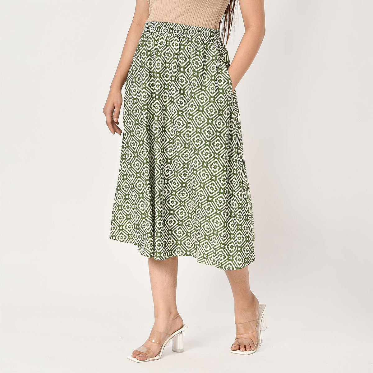 Tamsy Printed Elastic Waist Skirt V32578323 4