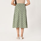 TAMSY 100% Viscose Geometric Pattern Skirt with Elastic Waist (Size S) - Green